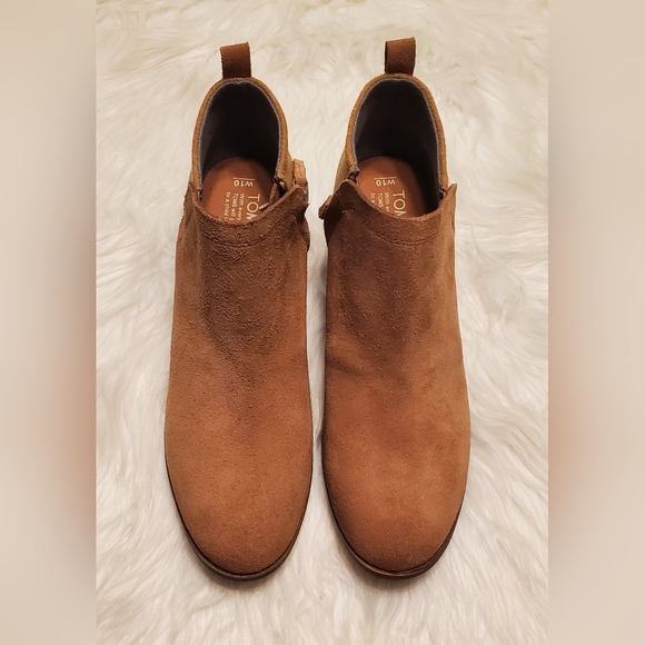 Toms Deia Tan Toffee Suede Wool Side Zip Ankle Boots Size 10 - Picture 6 of 9